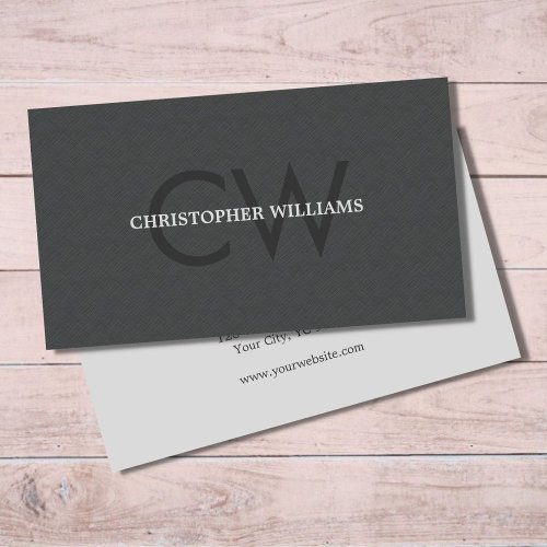 Modern Elegant Texture Gray Monogram Consultant Business Card