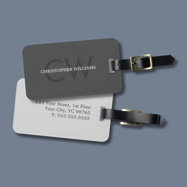 Modern Elegant Texture Gray Monogram Luggage Tag (Creator Uploaded)