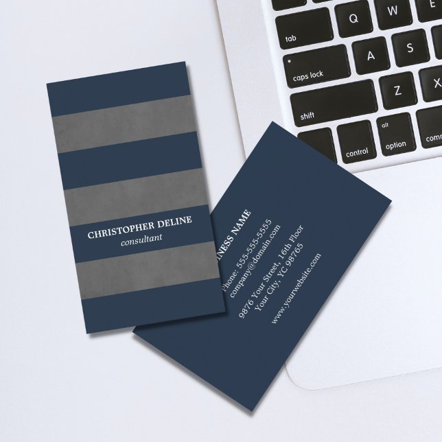 Modern Elegant Texture Grey Blue Consultant Business Card (Creator Uploaded)
