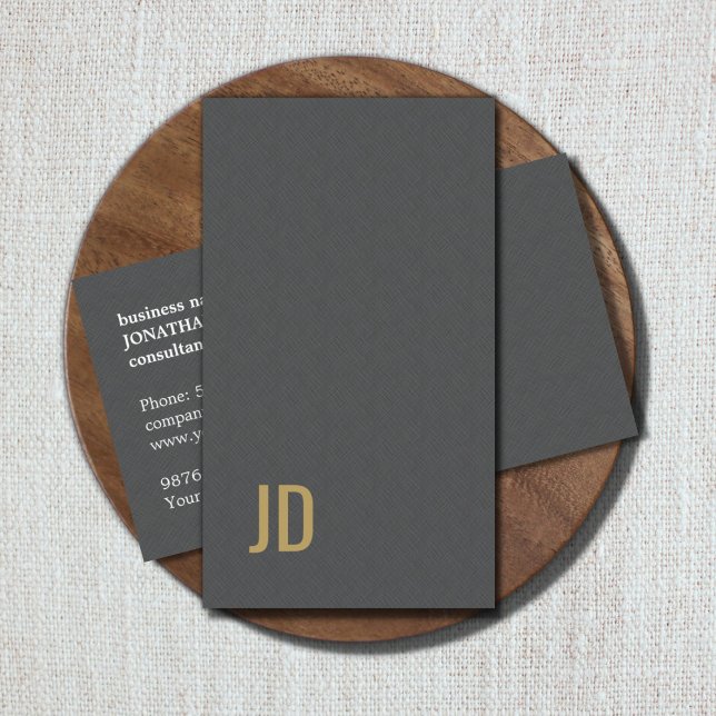 Modern Elegant Texture Grey Faux Gold Monogram Business Card (Creator Uploaded)