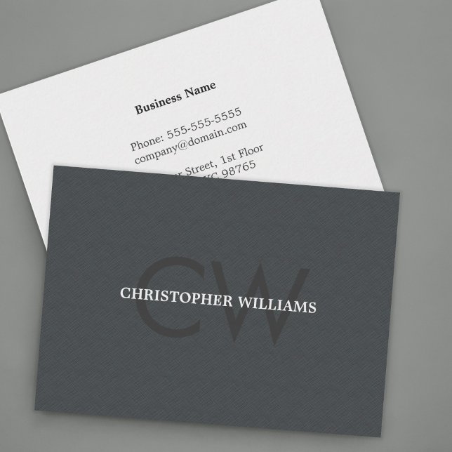 Modern Elegant Texture Grey Monogram Attorney Business Card (Creator Uploaded)