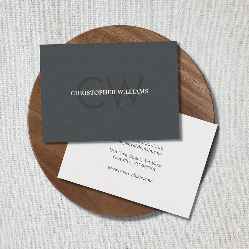 Modern Elegant Texture Grey Monogram Attorney Business Card