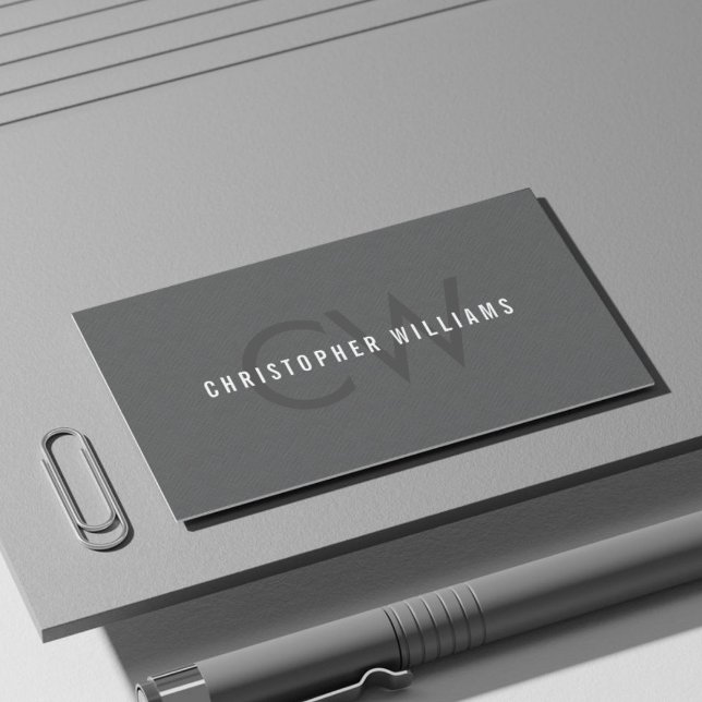 Modern Elegant Texture Grey  Monogram Consultant Business Card (Creator Uploaded)
