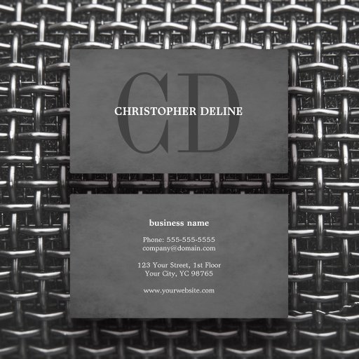 Customizable Modern Elegant Texture Grey Monogram Consultant Business Card