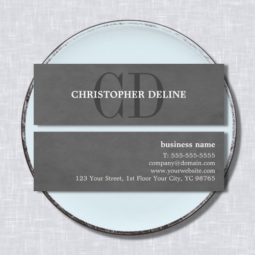 Modern Elegant Texture Grey Monogram Consultant Mini Business Card
