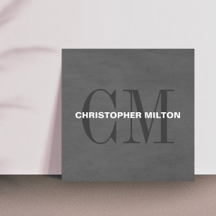 Modern Elegant Texture Grey Monogram Consultant Square Business Card