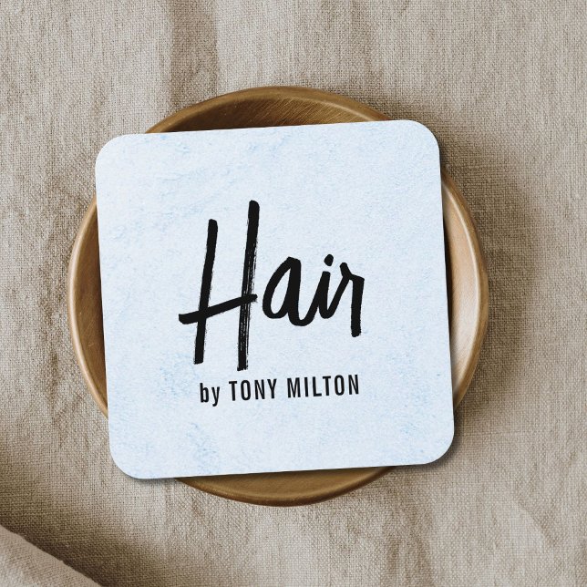 Modern Elegant Texture LighBlue Bold Hair Stylist  Square Business Card (Creator Uploaded)