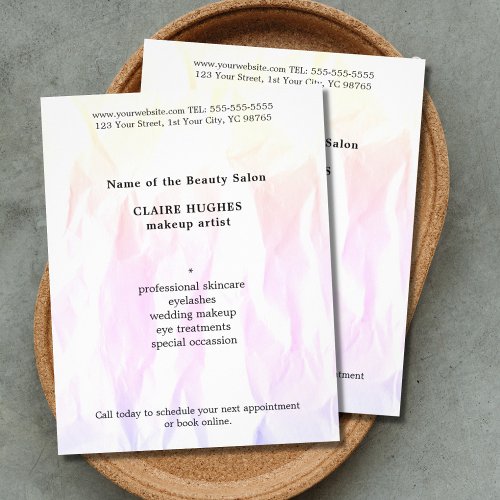 Modern Elegant Texture Light Pink Makeup Artist Flyer