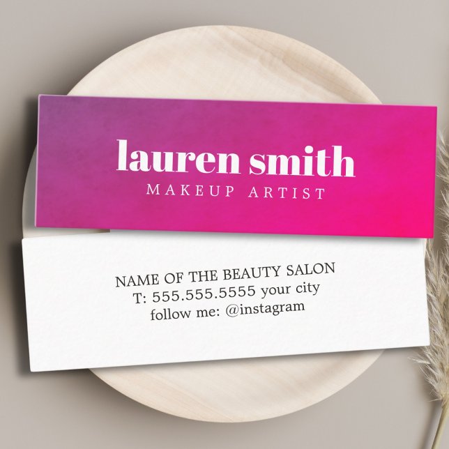 Modern Elegant Texture Purple Pink Makeup Artist Mini Business Card (Creator Uploaded)