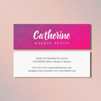 Modern Elegant Texture Purple Pink Makeup Artist Mini Business Card by pro_business_card at Zazzle