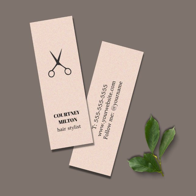 Modern Elegant Texture Rose Black Scissors Hair Mini Business Card (Creator Uploaded)