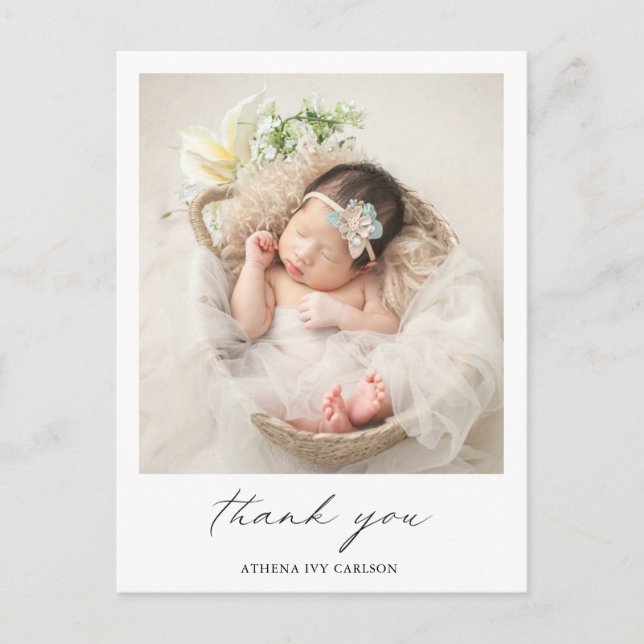 Modern Elegant Thank You Photo Simple Birth Announcement Postcard (Front)