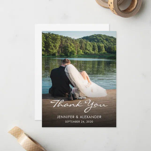 Modern elegant Thank you Wedding photo Note Card | Zazzle