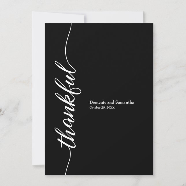 Modern Elegant "Thankful" Personalized Wedding Tha Thank You Card (Front)