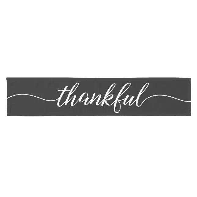 Modern Elegant Thankful script Thanksgiving Short Table Runner | Zazzle
