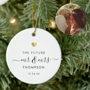 Modern Elegant The Future Mr Mrs Engagement Gold Ceramic Ornament