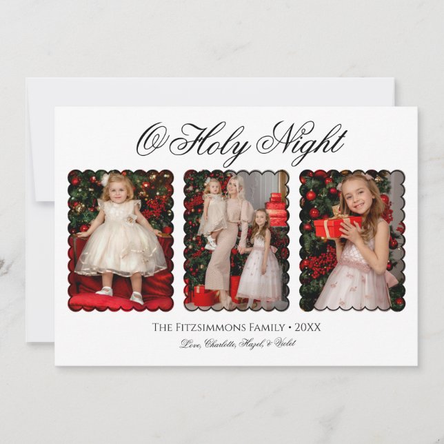 Modern Elegant Three Photo Family Christmas Card (Front)