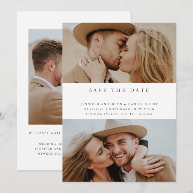 Modern Elegant three Photo Save the Date (Front/Back)