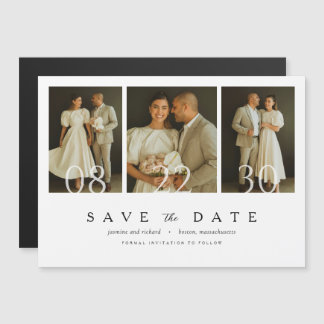Modern Elegant Three Photo Wedding Save the Date Magnetic Invitation