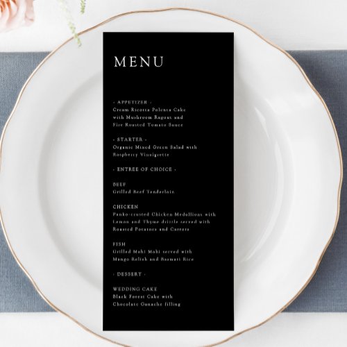 Modern Elegant Timeless Minimal Wedding Menu Black