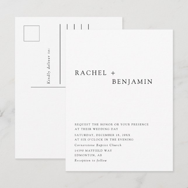 Modern Elegant Timeless Minimalist Classic Formal  Invitation Postcard (Front/Back)