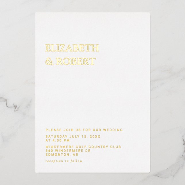Modern Elegant Timeless Minimalist Wedding Classy Foil Invitation (Front)