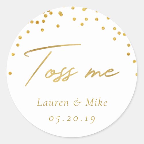 Modern Elegant Toss Me Wedding Confetti Favor Classic Round Sticker