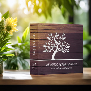 Modern Elegant Tree Vintage Wood Yoga Instructor 3 Ring Binder