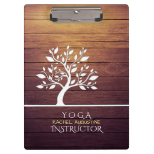 Modern Elegant Tree Vintage Wood Yoga Instructor Clipboard
