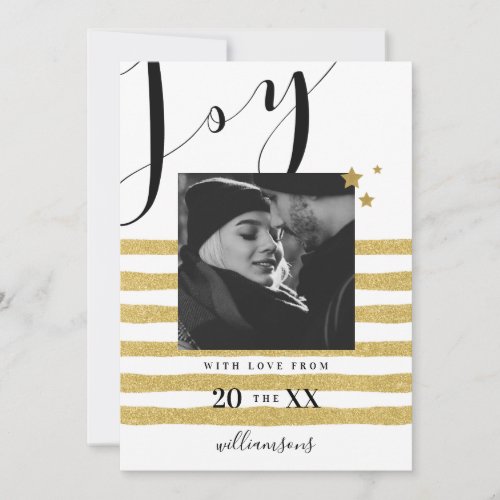 Modern Elegant  Trendy Black  Gold Stripe Photo Holiday Card