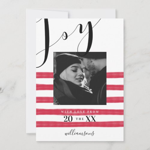 Modern Elegant  Trendy Black  Red Stripe Photo Holiday Card