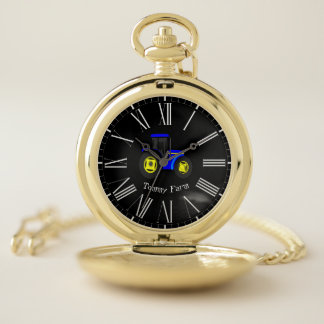 Modern Elegant Trendy Blue And Yellow Tractor Pocket Watch