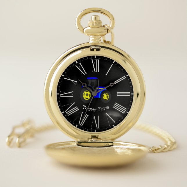 Modern Elegant Trendy Blue And Yellow Tractor Pocket Watch (Inside)