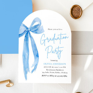 Modern Elegant Trendy Blue Bow Graduation Arched  Invitation