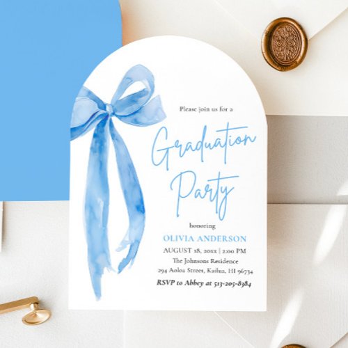 Modern Elegant Trendy Blue Bow Graduation Arched 