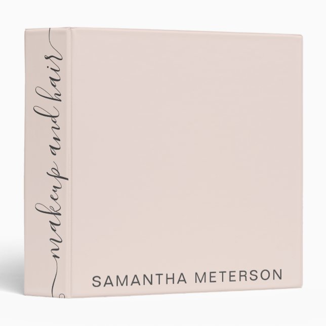 Modern elegant trendy blush pink makeup hair 3 ring binder (Front/Spine)