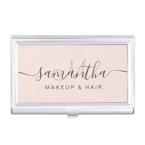 Modern elegant trendy blush pink makeup hair business card case