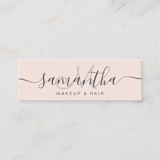 Modern elegant trendy blush pink makeup hair mini business card | Zazzle