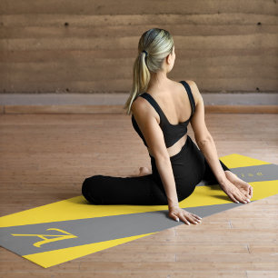 Modern elegant trendy gray yellow monogrammed yoga mat