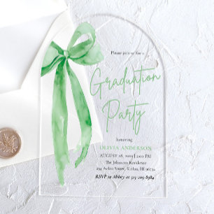 Modern Elegant Trendy Green Bow Graduation Arched Acrylic Invitations