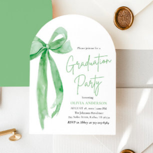 Modern Elegant Trendy Green Bow Graduation Arched Invitation