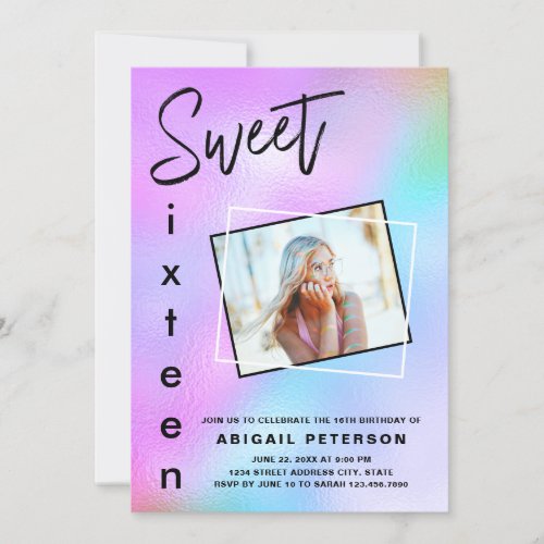 Modern elegant trendy holographic sweet sixteen invitation