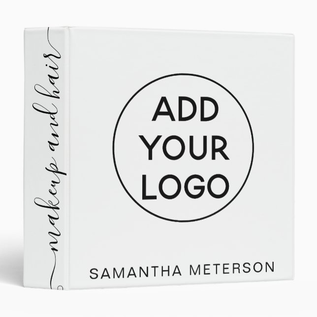 Modern elegant trendy logo black white makeup hair 3 ring binder (Front/Spine)