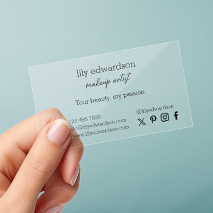 Modern Elegant Trendy Luxury Beauty Makeup Artist Clear Business Cards