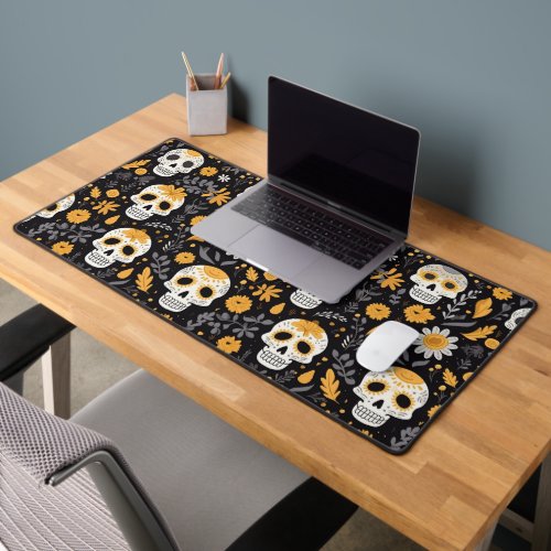 Modern Elegant Trendy Pattern Skull Black Yellow  Desk Mat