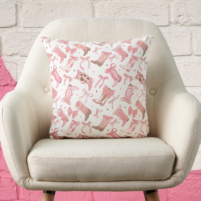 Modern Elegant Trendy Pink Bow Cowgirl Throw Pillow (Creator Uploaded)