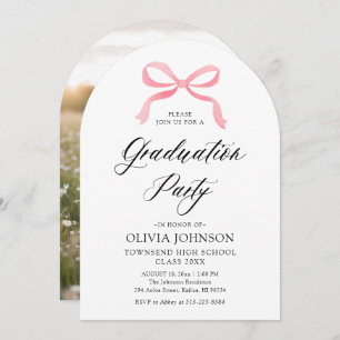 Modern Elegant Trendy Pink Bow Graduation Arched Invitation