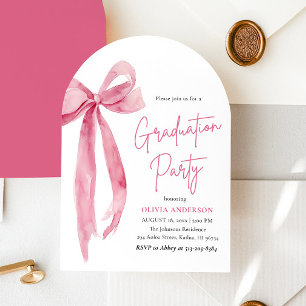 Modern Elegant Trendy Pink Bow Graduation Arched Invitation