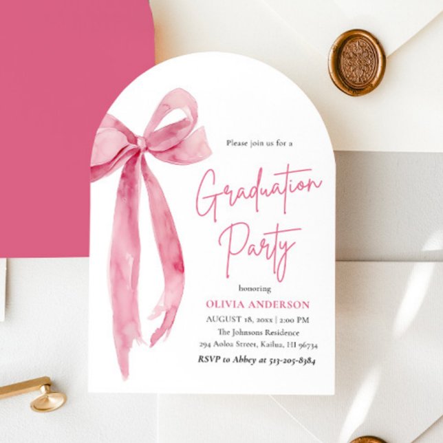 Modern Elegant Trendy Pink Bow Graduation Arched  Invitation (Modern Elegant Trendy Pink Bow Graduation Arched Invitation)