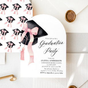 Modern Elegant Trendy Pink Bow Graduation Arched Invitation